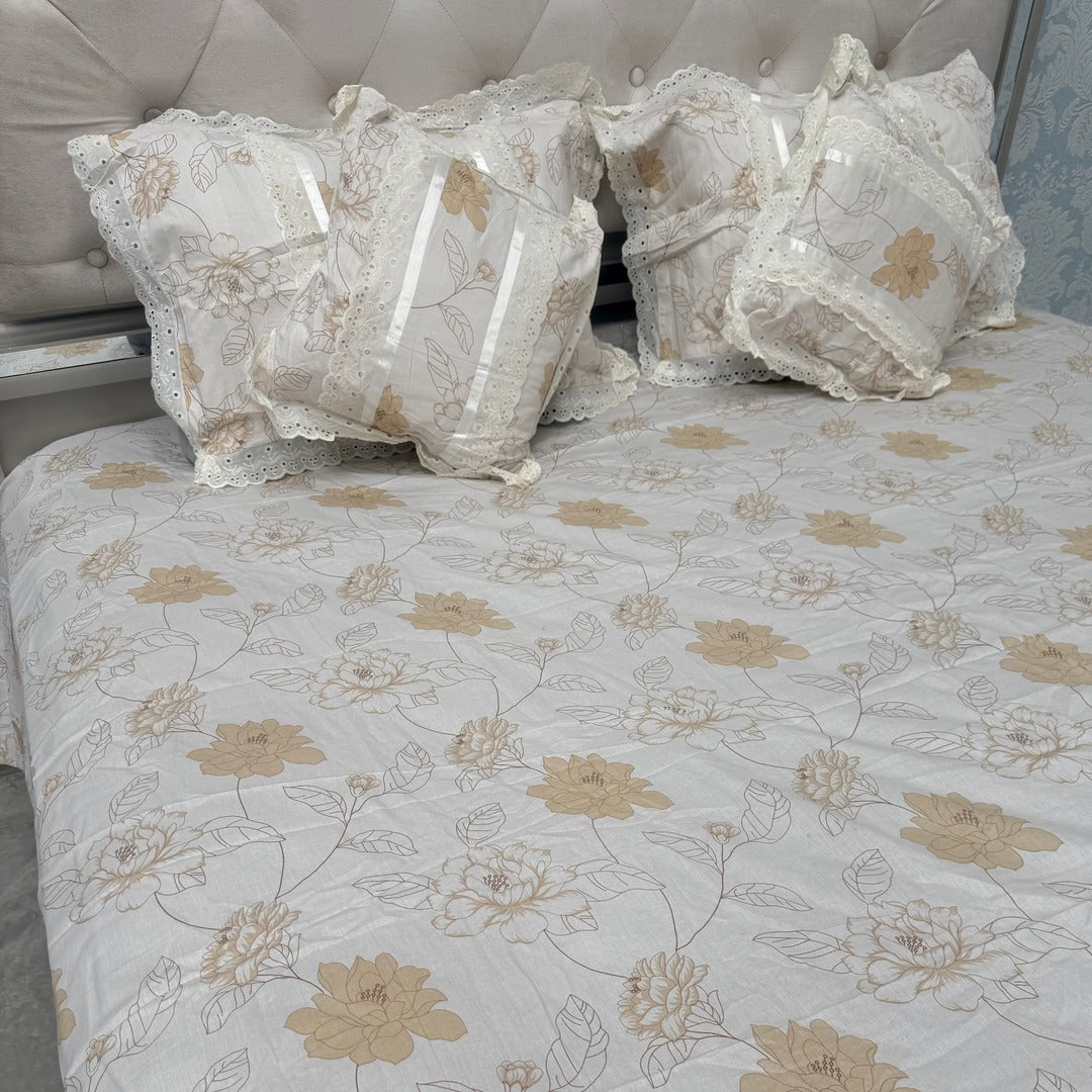 SUMMER SUPER KING SIZE 5 PCS PURE COTTON BEDSHEET SET