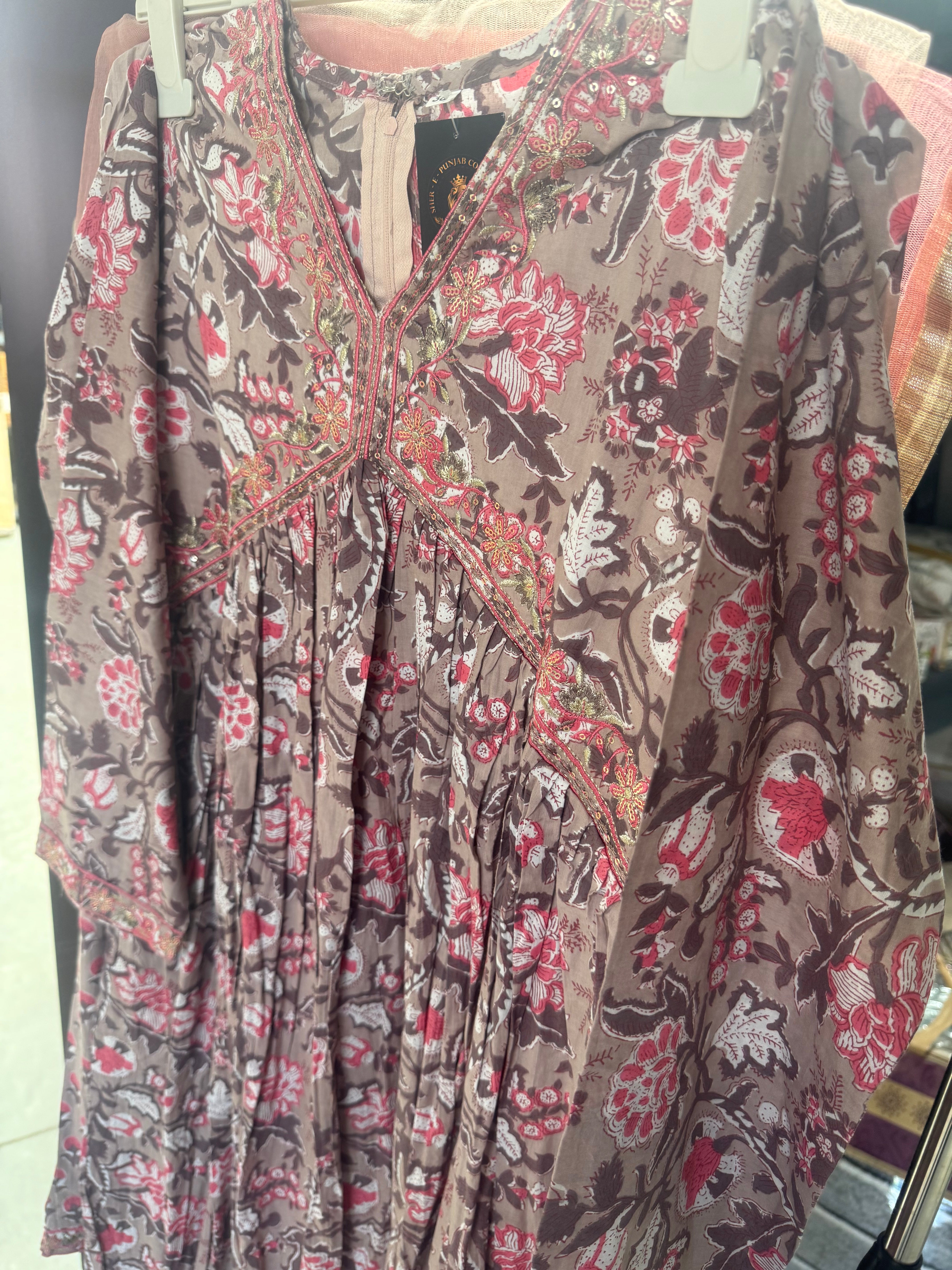 GIRLS PURE COTTON FROK SUIT WITH AFGANI SALAWAR AMD NET DUPPATA SIZE 38