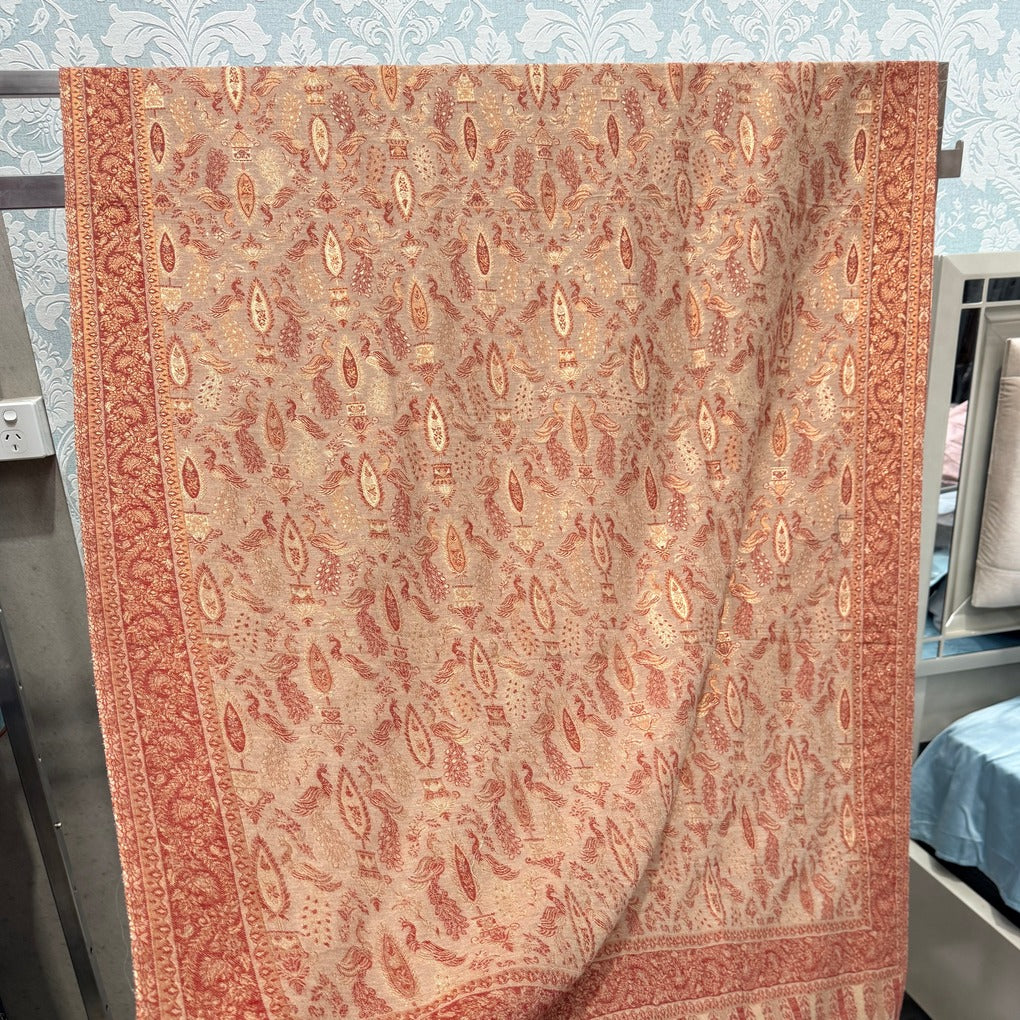 PAKISTANI LIGHT CREAM KANI PASHMINA SHAWL – LUXURY ZARI & KANI WORK