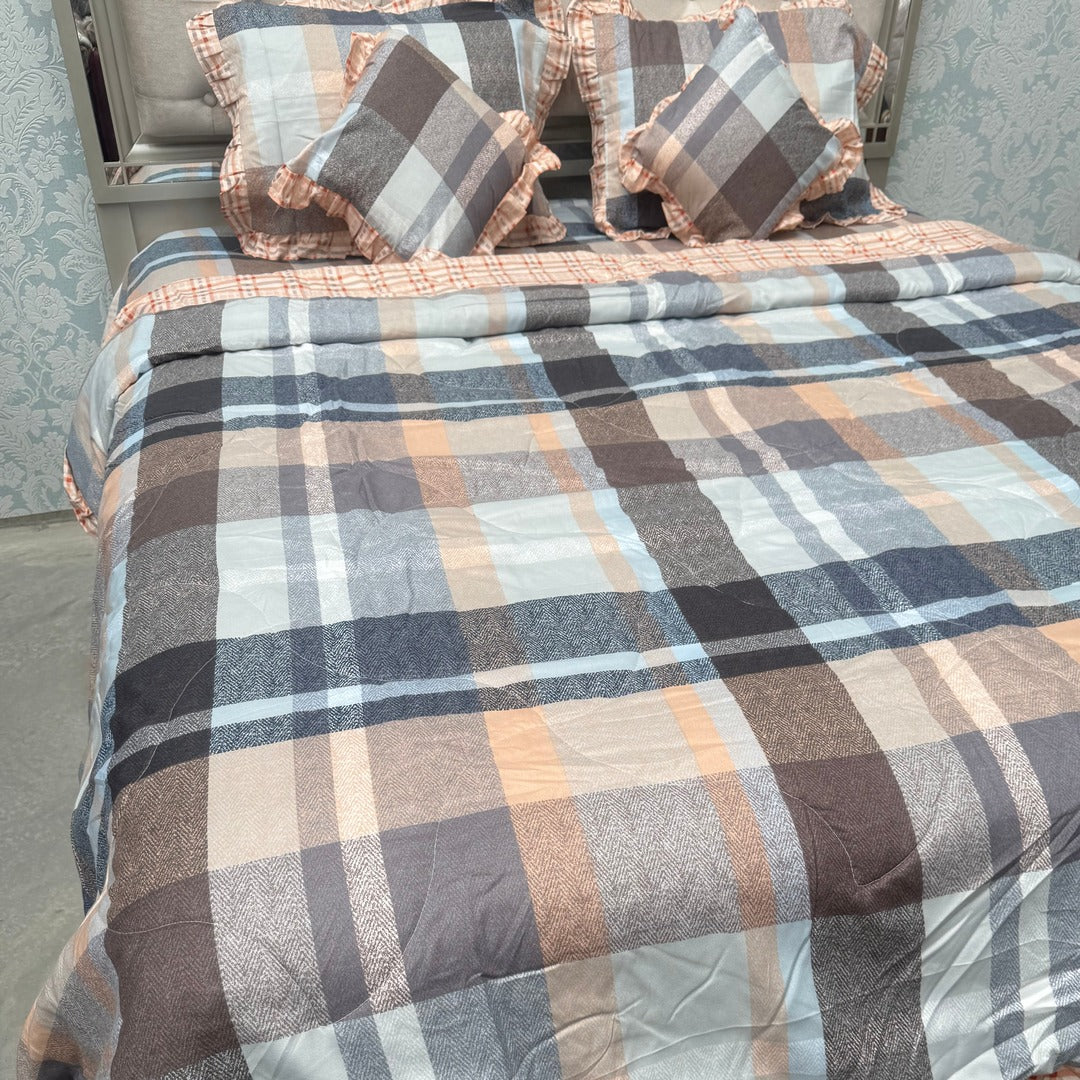SUMMER KING SIZE GLACE COTTON 6 PCS REVERSIBLE COMFORTER SET WITH SUPER KING SIZE BEDSHEET