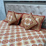 JAIPURI STYLE 5 PCS PURE COTTON QUEEN SIZE FLAT BEDSHEET SET