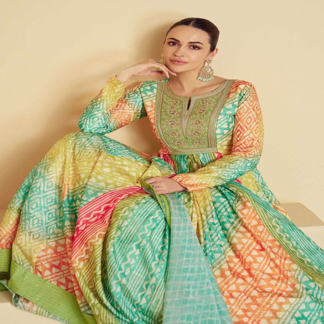 DESINER FLOOR LENGTH 2 PCS DRESS IN MUSLIN COTTON