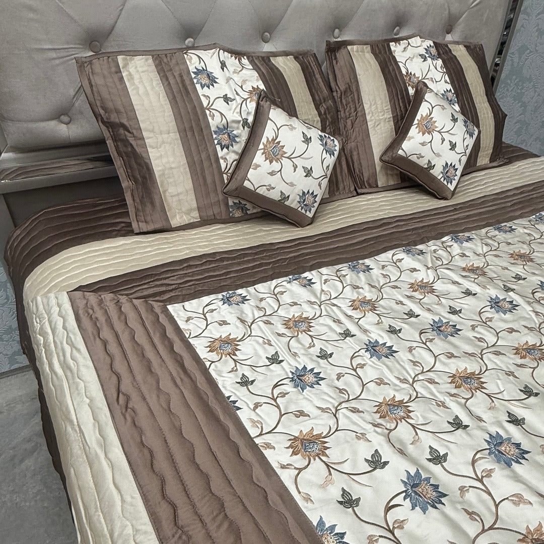 ROYAL LOOK SILK SATIN KING SIZE 5 PCS BEDCOVER SET WITH THREAD EMBROIDERY