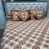 JAIPURI STYLE 5 PCS PURE COTTON QUEEN SIZE FLAT BEDSHEET SET