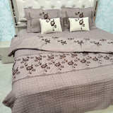 DESIGNER LUXURY 6-PIECE QUILTED BEDCOVER SET – QUEEN TO KING SIZE WITH EMBROIDERED COMFORTER & VELVET CUSHIONS