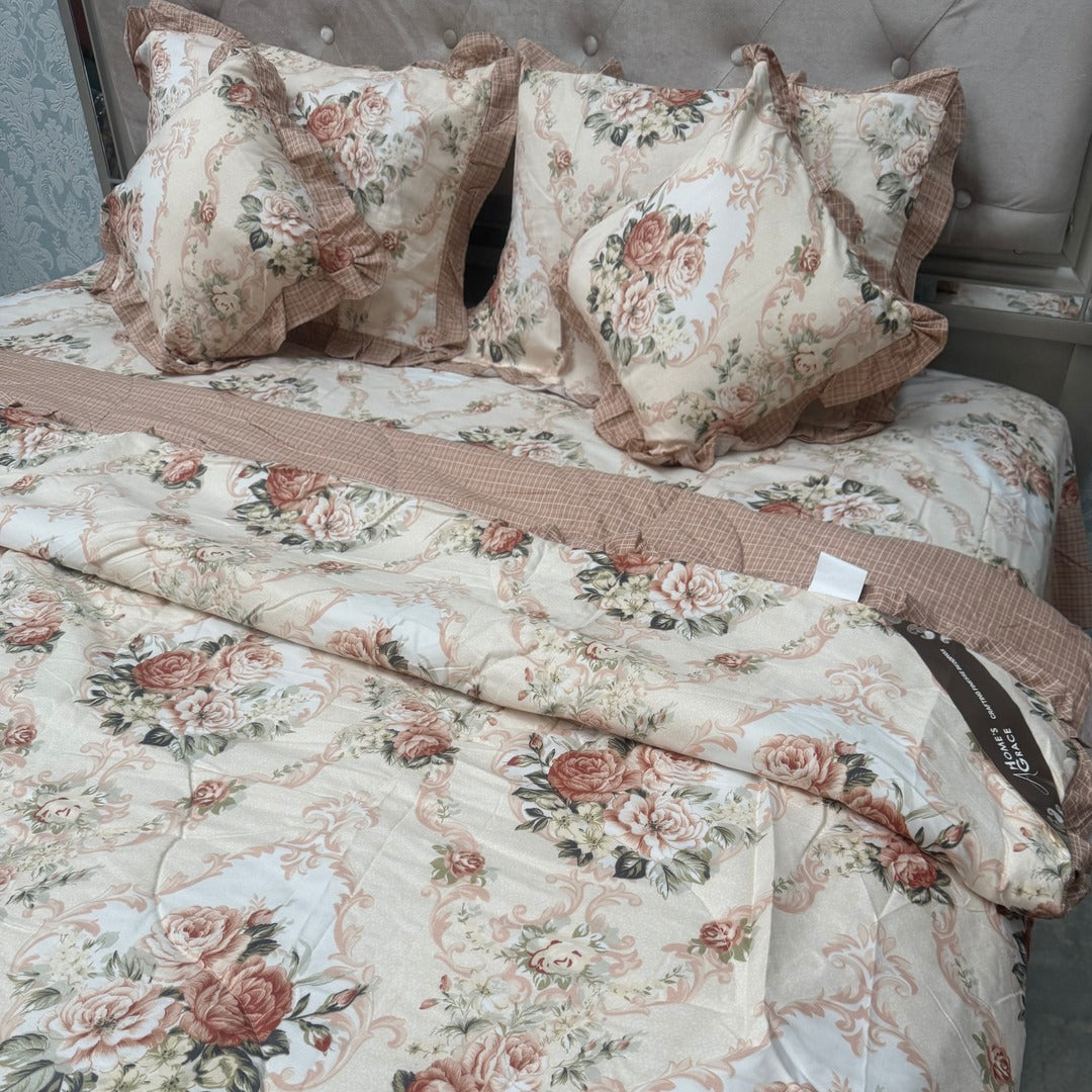 SUMER KING SIZE GLALCE COTTON  6 PCS REVERSIBLE COMFORTER SET WITH SUPER KING SIZE BEDHSEET