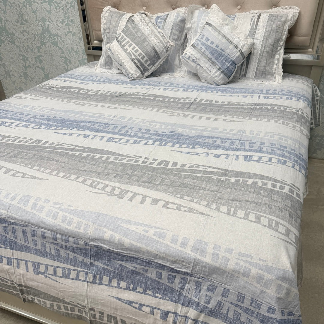 SUMMER SUPER KING SIZE 5 PCS PURE COTTON BEDSHEET SET