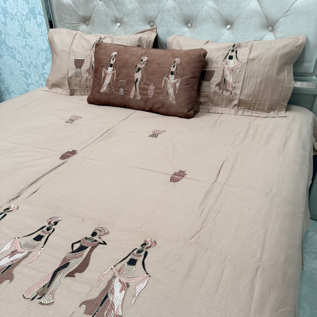 BLACK BEAUTY – SUPER KING 100% PURE COTTON 5-PIECE LUXURY EMBROIDERED BEDSHEET SET