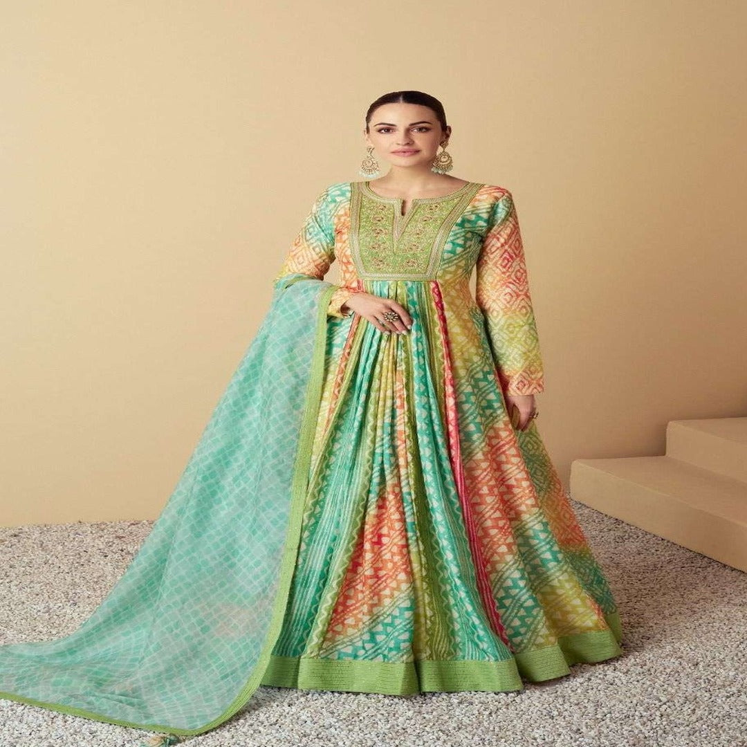 DESINER FLOOR LENGTH 2 PCS DRESS IN MUSLIN COTTON