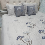 SUMMER DESINER EMBROIDERED SUPER KING SIZE PURE COTTON BEDHSEET WITH VELVET CUSIONS