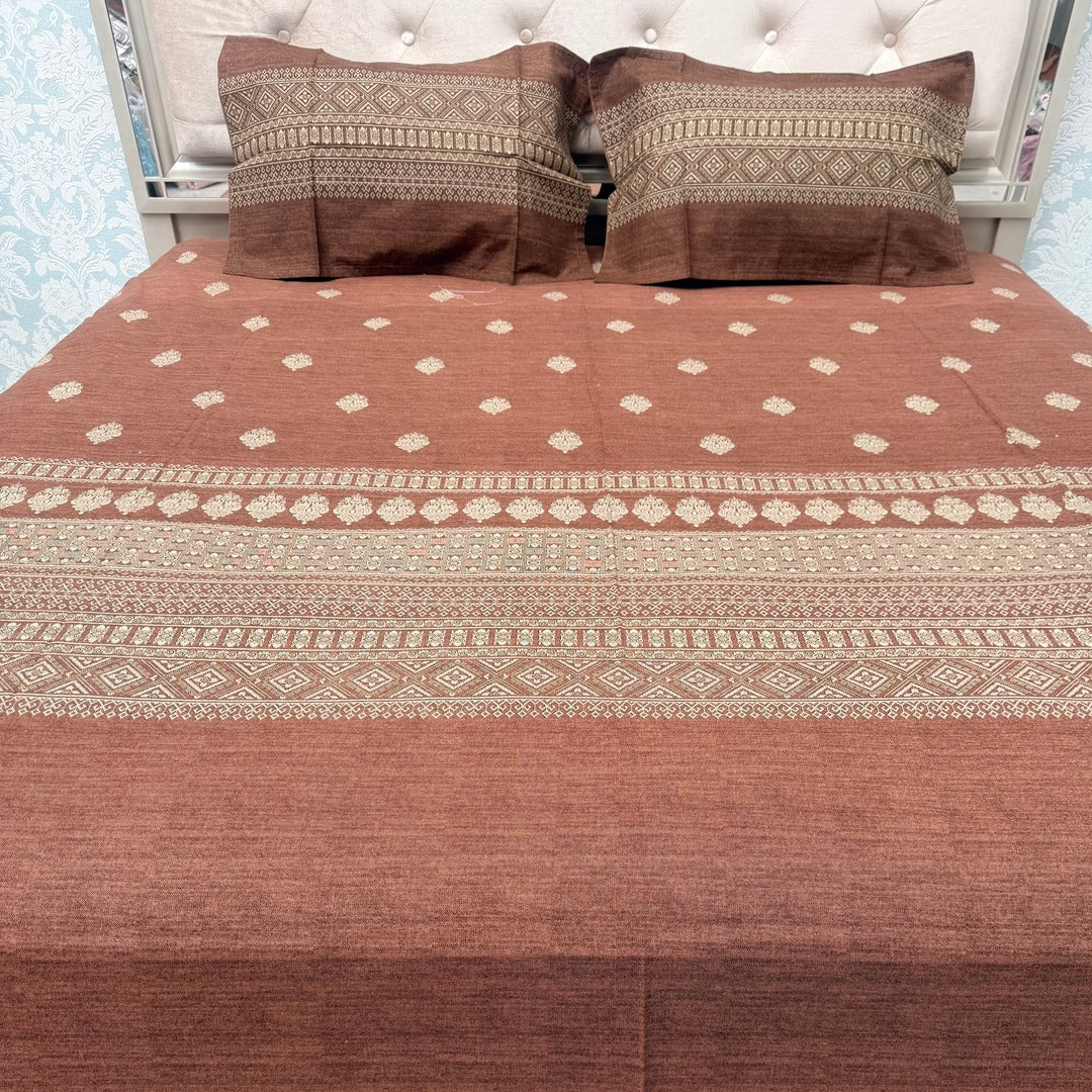 SUMMER QUEEN SIZE PURE COTTON JACCARAD PRINT FLAT BEDSHEET SET