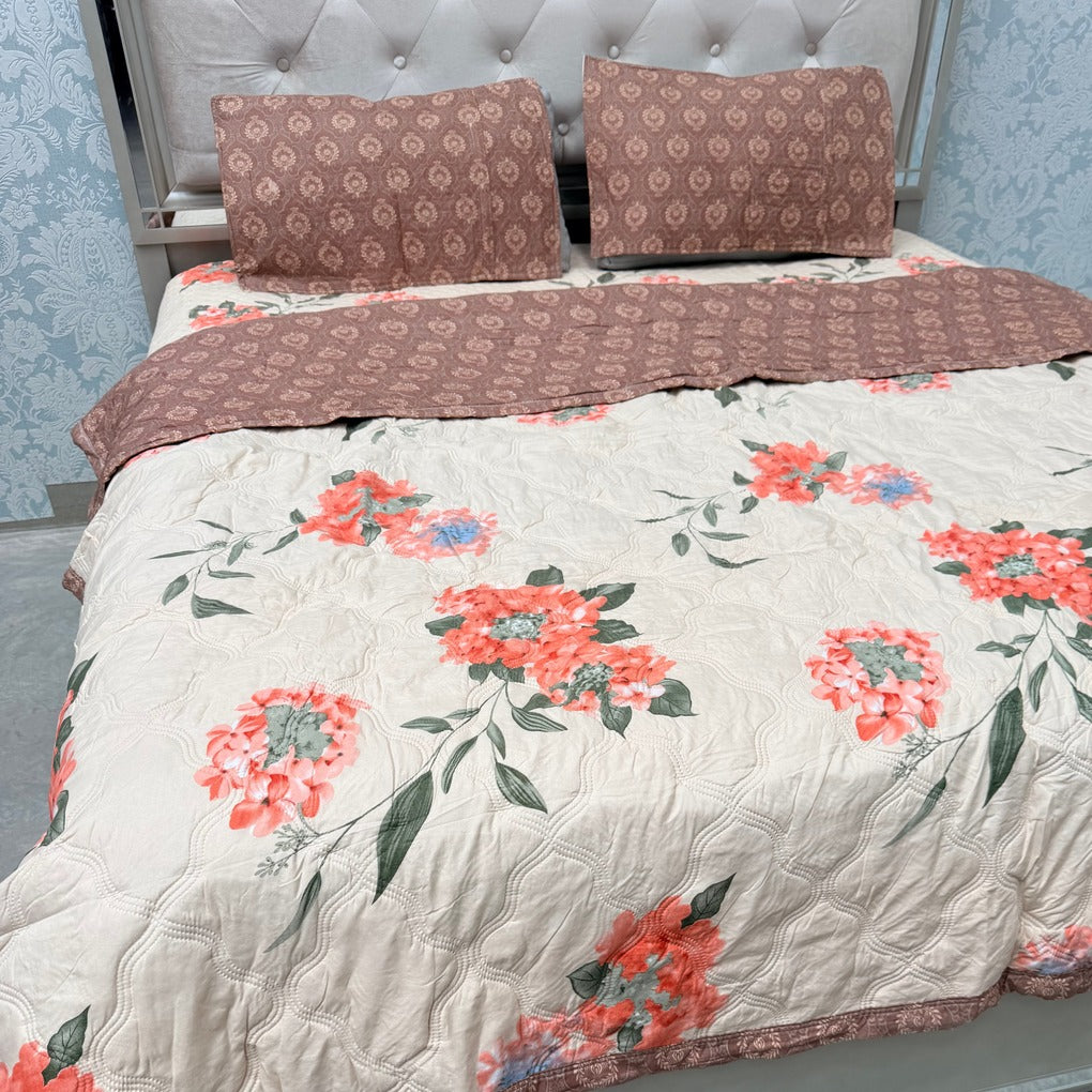 FULL REVERSIBLE SUMMER COMFORTER SET WITH BEDCOVER & 2 PILLOWCASES