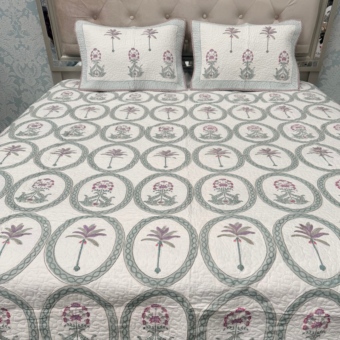 SUMMER JAIPURI STYLE MUL MUL SOFT COTTON QUILTED KING SIZE PURE SOFT COTTON BEDCOVER IN BLOCK PRINT