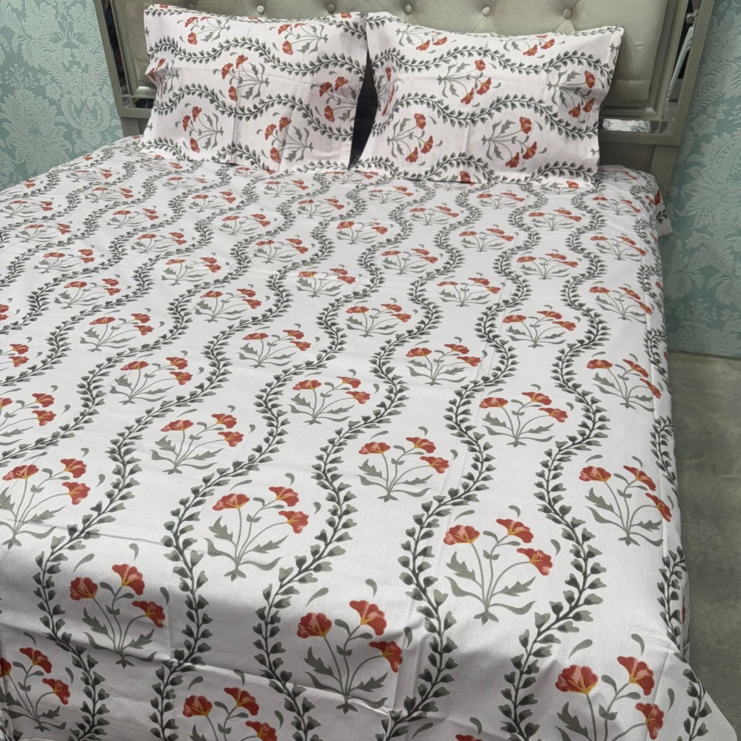 SUMMER QUEEN SIZE PURE COTTON FLAT BEDSHEET SET