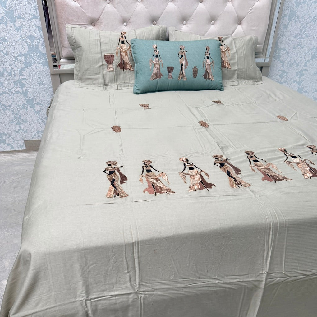 BLACK BEAUTY – SUPER KING 100% PURE COTTON 5-PIECE LUXURY EMBROIDERED BEDSHEET SET