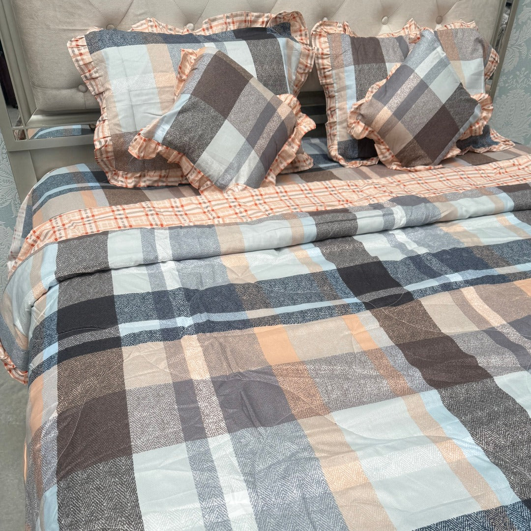 SUMMER KING SIZE GLACE COTTON 6 PCS REVERSIBLE COMFORTER SET WITH SUPER KING SIZE BEDSHEET