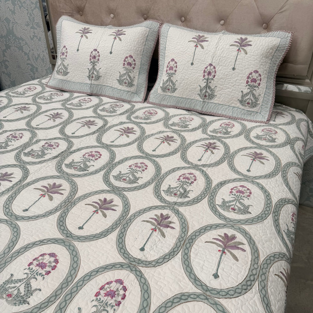 SUMMER JAIPURI STYLE MUL MUL SOFT COTTON QUILTED KING SIZE PURE SOFT COTTON BEDCOVER IN BLOCK PRINT