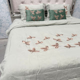 SUMMER QUEEN SIZE 6 PCS GLACÉ COTTON COMFORTER SET WITH EMBROIDERY AND 2 VELVET CUSIONS AND PLAIN BEDSHEET SET