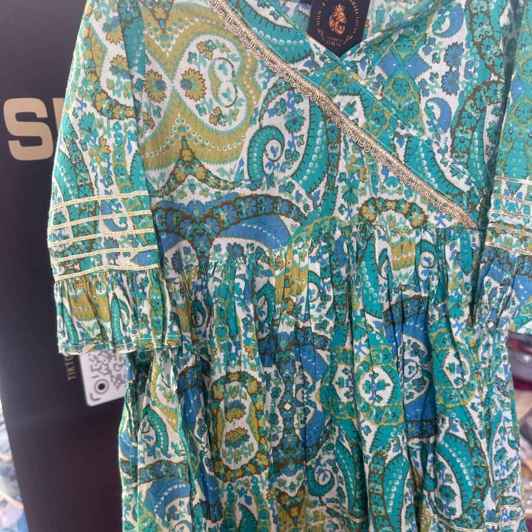 GIRLS PURE COTTON JAIPURI STYLE FROK SUIT WITH SHARARA SIZE 24