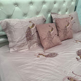 SUMMER PEACOCK DESINE 5 PCS PURE COTTON SUPER KING SIZE BEDHSSET SET WITH VELVET CUSIONS AND EMBROIDERY