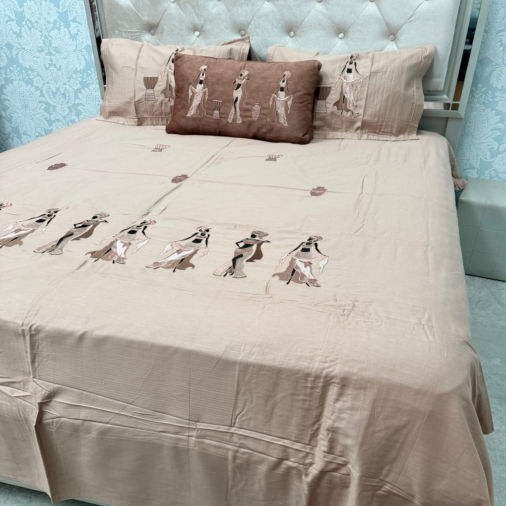 BLACK BEAUTY – SUPER KING 100% PURE COTTON 5-PIECE LUXURY EMBROIDERED BEDSHEET SET