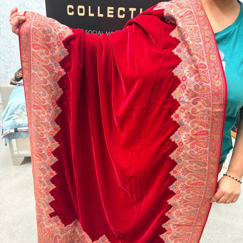PAKISTANI PREMIUM RED VELVET SHAWL WITH KANI WORK & SOFT COTTON LINING ❤️✨