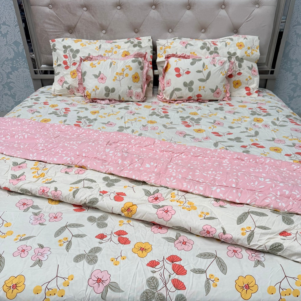 6 PIECE GLACÉ COTTON COMFORTER SET – DOUBLE TO QUEEN SIZE WITH 2 FILLED CUSHIONS