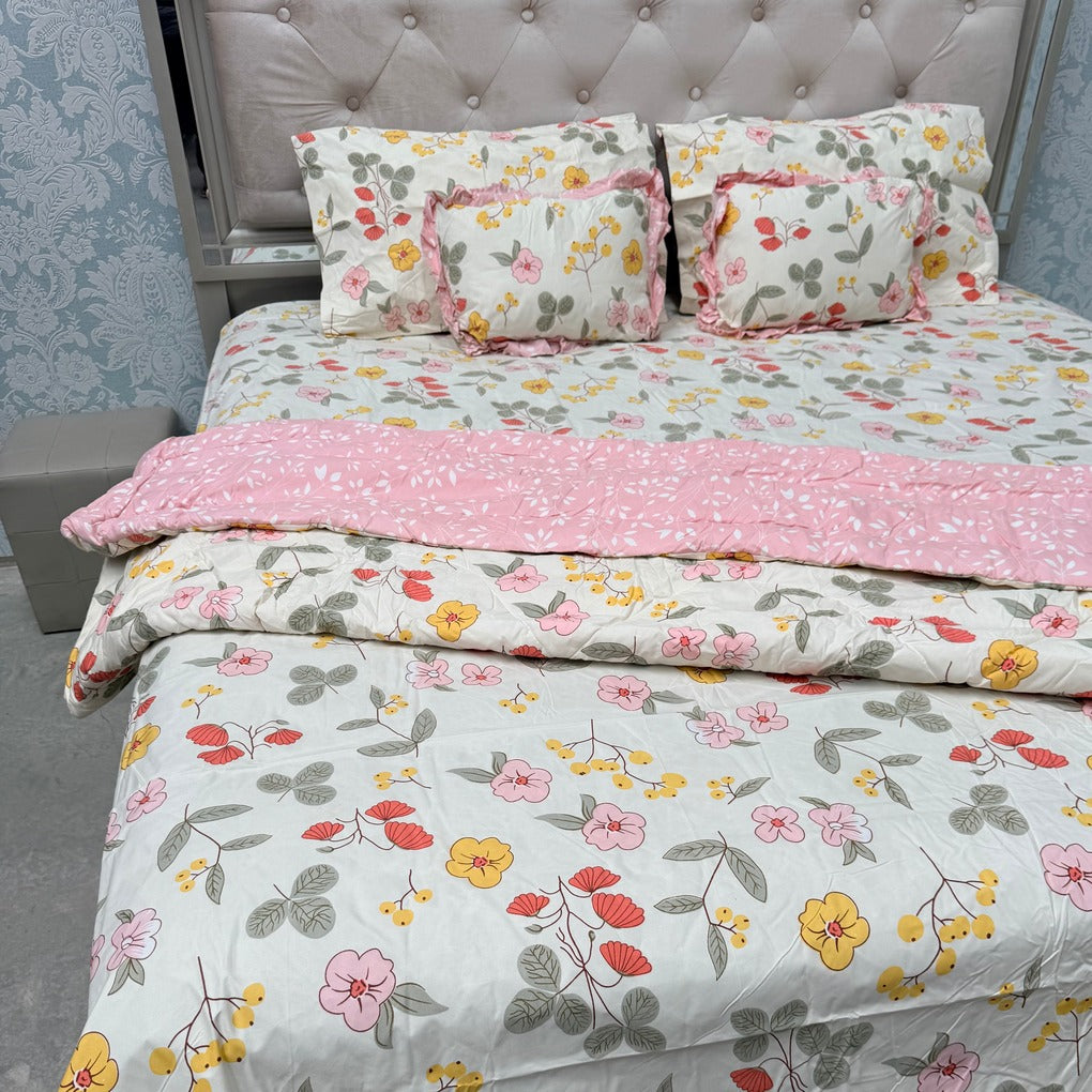 6 PIECE GLACÉ COTTON COMFORTER SET – DOUBLE TO QUEEN SIZE WITH 2 FILLED CUSHIONS