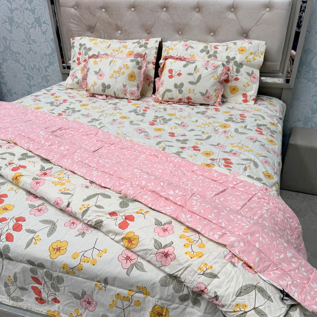 6 PIECE GLACÉ COTTON COMFORTER SET – DOUBLE TO QUEEN SIZE WITH 2 FILLED CUSHIONS