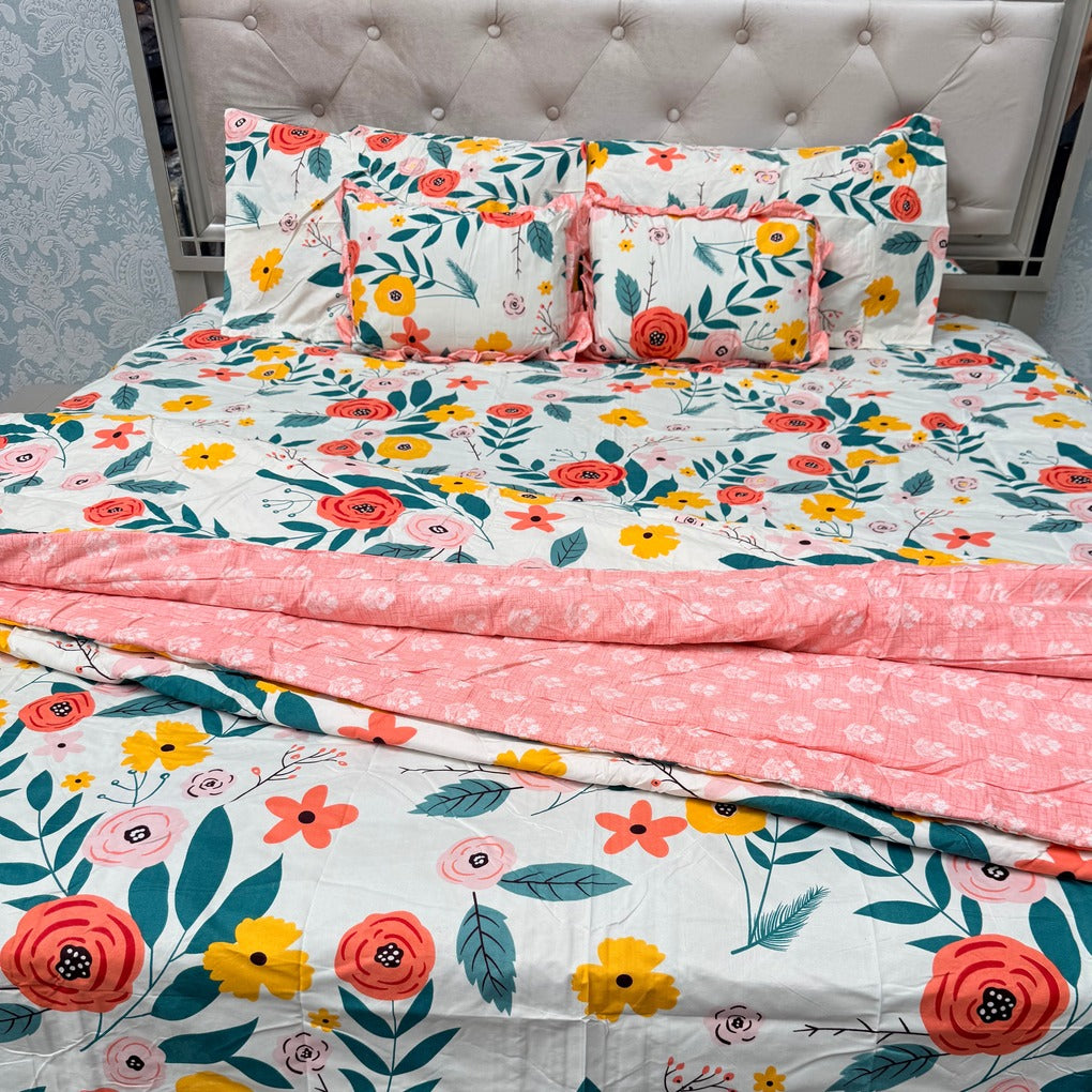 6 PIECE GLACÉ COTTON COMFORTER SET – DOUBLE TO QUEEN SIZE WITH 2 FILLED CUSHIONS