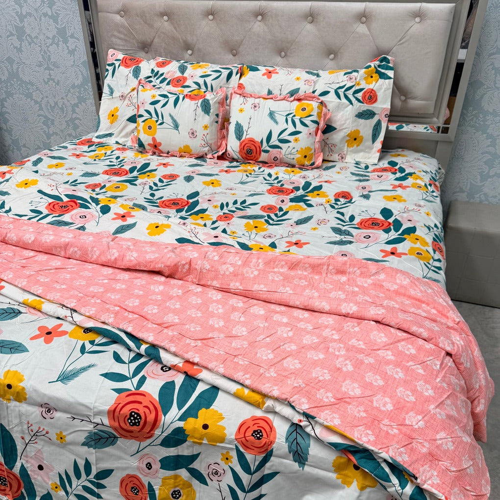 6 PIECE GLACÉ COTTON COMFORTER SET – DOUBLE TO QUEEN SIZE WITH 2 FILLED CUSHIONS