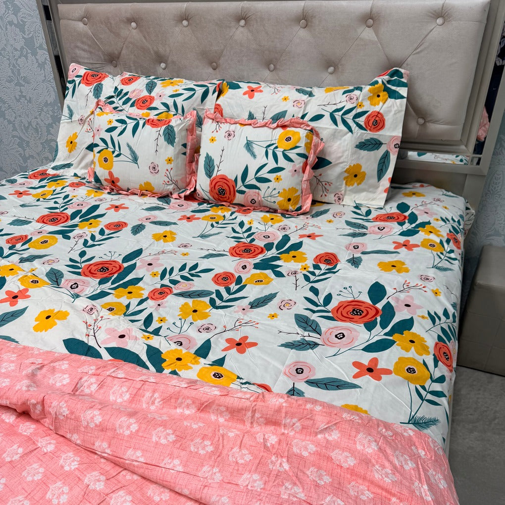 6 PIECE GLACÉ COTTON COMFORTER SET – DOUBLE TO QUEEN SIZE WITH 2 FILLED CUSHIONS