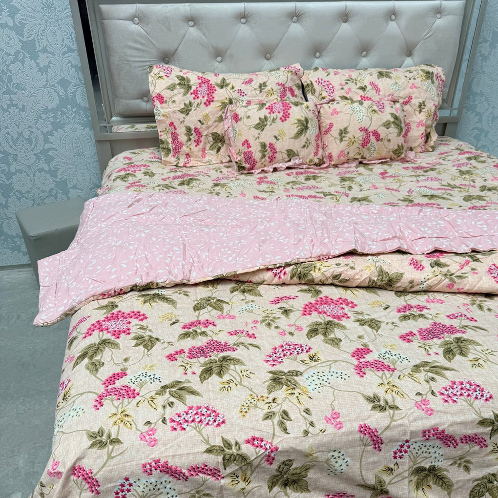 6 PIECE GLACÉ COTTON COMFORTER SET – DOUBLE TO QUEEN SIZE WITH 2 FILLED CUSHIONS