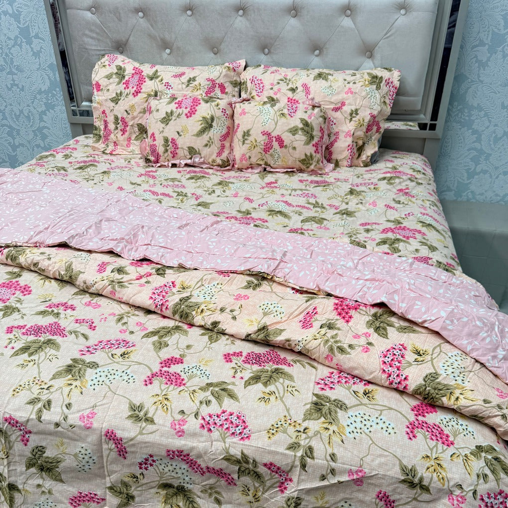 6 PIECE GLACÉ COTTON COMFORTER SET – DOUBLE TO QUEEN SIZE WITH 2 FILLED CUSHIONS