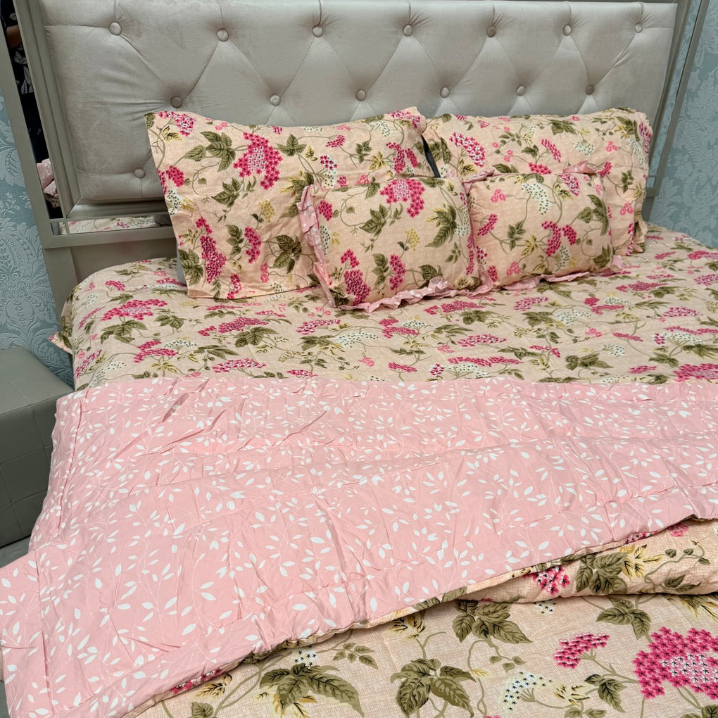 6 PIECE GLACÉ COTTON COMFORTER SET – DOUBLE TO QUEEN SIZE WITH 2 FILLED CUSHIONS