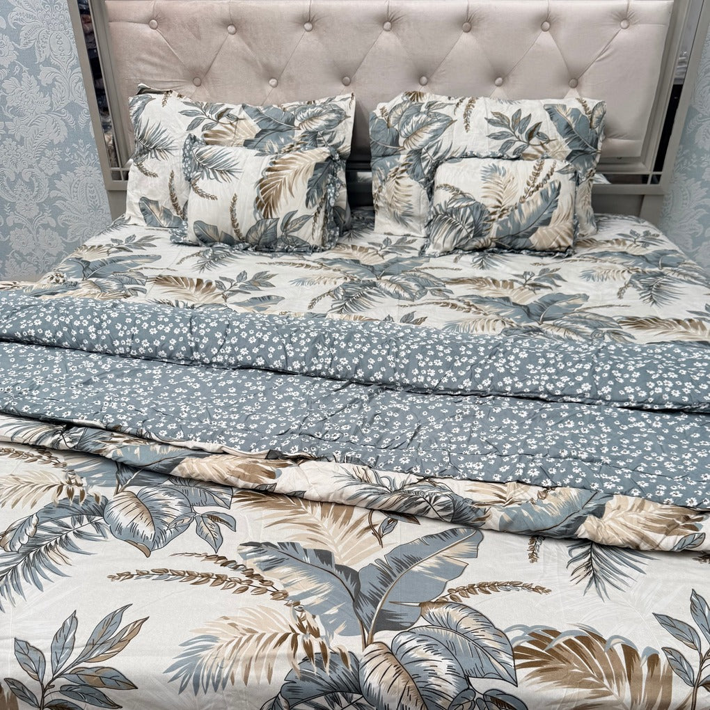 6 PIECE GLACÉ COTTON COMFORTER SET – DOUBLE TO QUEEN SIZE WITH 2 FILLED CUSHIONS