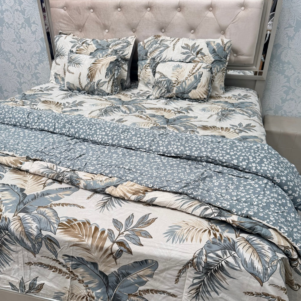 6 PIECE GLACÉ COTTON COMFORTER SET – DOUBLE TO QUEEN SIZE WITH 2 FILLED CUSHIONS