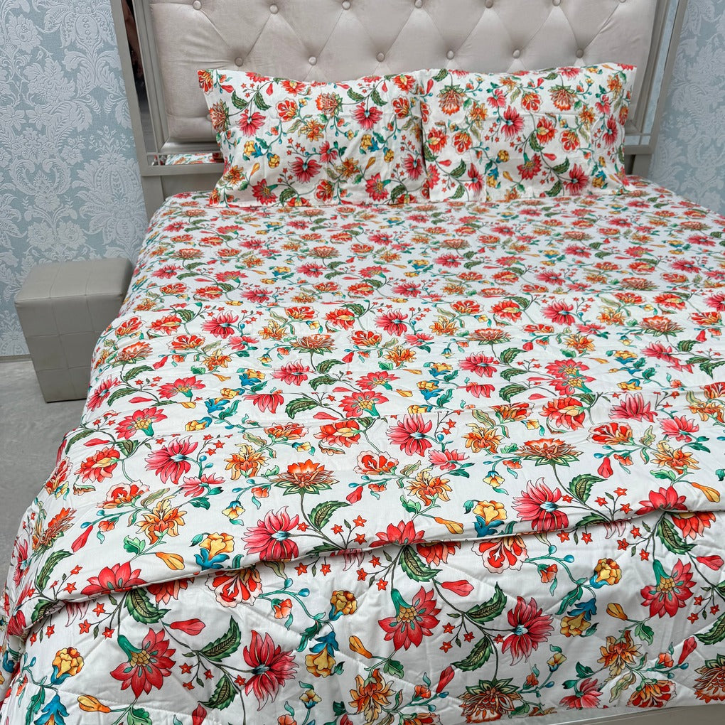 JAIPURI PRINTS PURE COTTON VINTAGE FLORAL COMFORTER SET – KING TO SUPER KING
