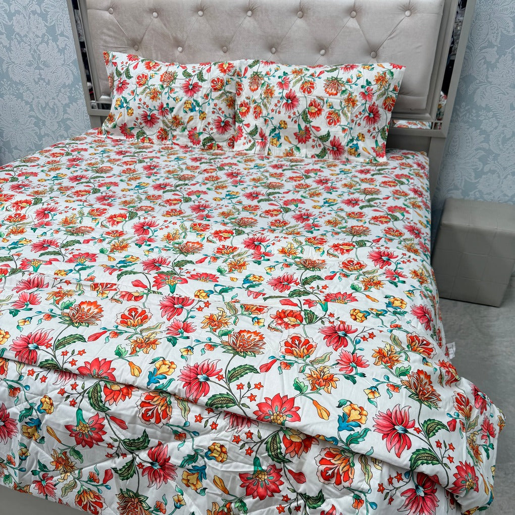 JAIPURI PRINTS PURE COTTON VINTAGE FLORAL COMFORTER SET – KING TO SUPER KING