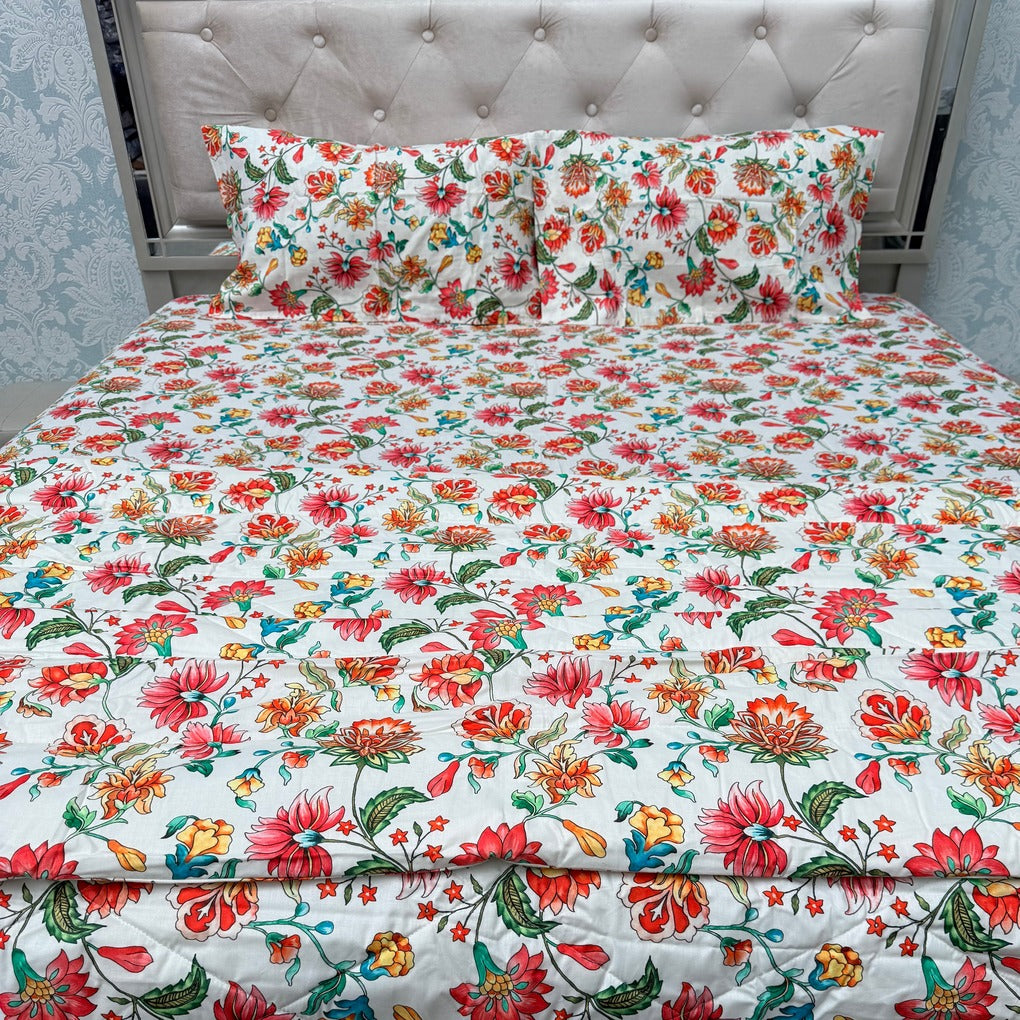JAIPURI PRINTS PURE COTTON VINTAGE FLORAL COMFORTER SET – KING TO SUPER KING