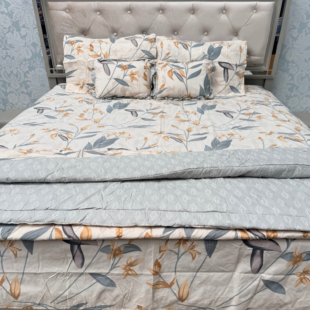 6 PIECE GLACÉ COTTON COMFORTER SET – DOUBLE TO QUEEN SIZE WITH 2 FILLED CUSHIONS