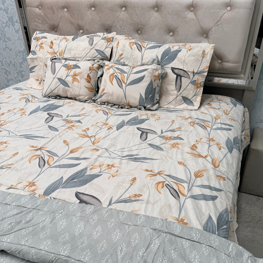 6 PIECE GLACÉ COTTON COMFORTER SET – DOUBLE TO QUEEN SIZE WITH 2 FILLED CUSHIONS